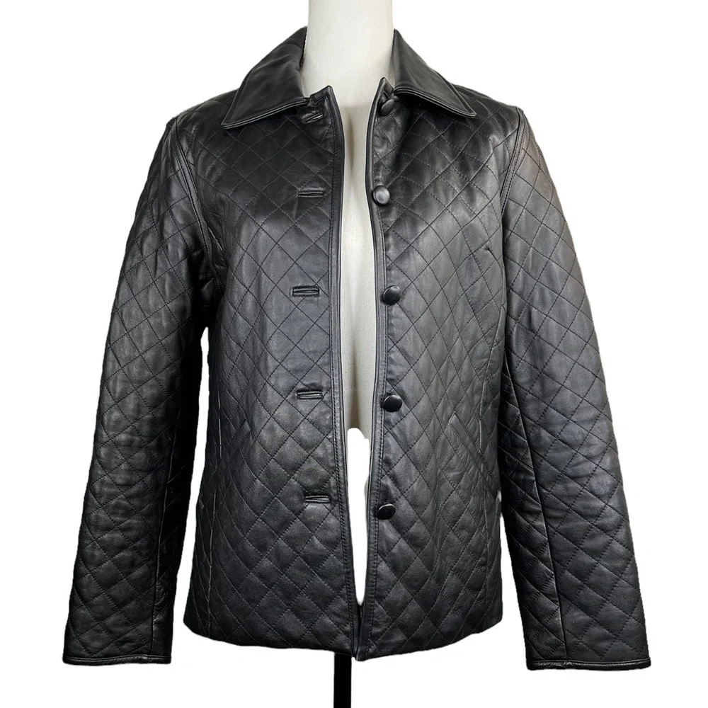 Siena Women’s Black Quilted Leather Jacket - Picture 5 of 11
